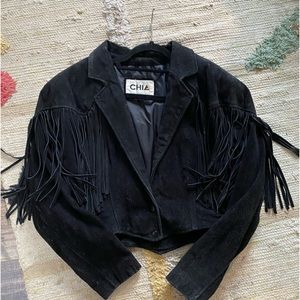 Fantastic vintage black suede jacket with fringe!